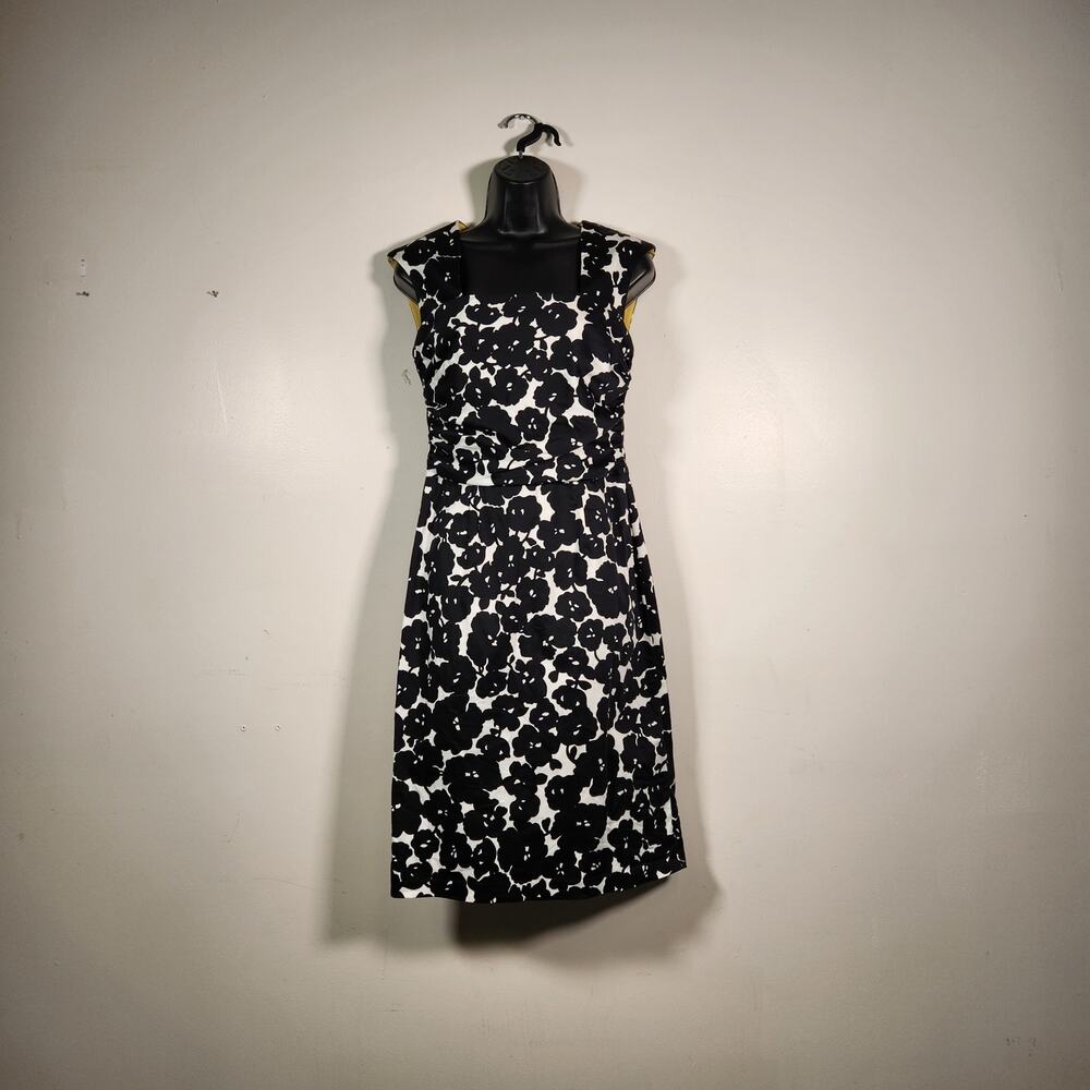 DONNA RICCO Sleeveless Knee Length Dress Womens 6 Floral Black White Cut Out